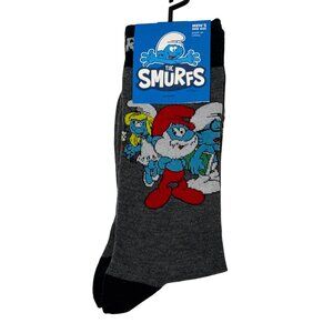 Smurfs Graphic Crew Socks Grey Blue Fun Cartoon Retro Men’s Shoe 6–12